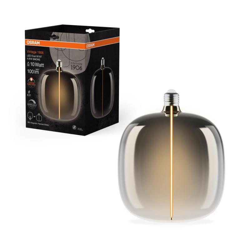Osram E27 Vintage Lampe 1906 Big Oval Magnetic Smoke dimmbar 4,8W wie 10W extra warmweißes Licht
